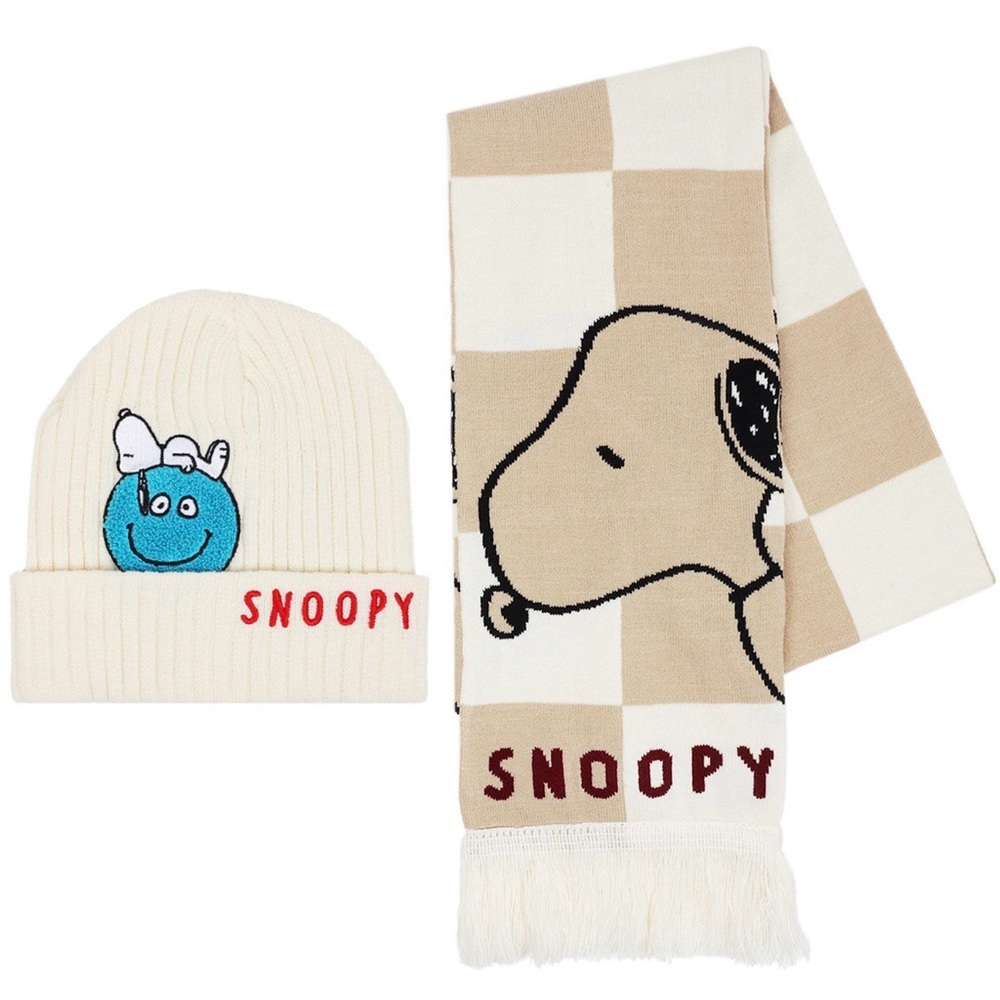 Concept One Peanuts Snoopy Beanie and Checkerboard Scarf Set mens womens unisex